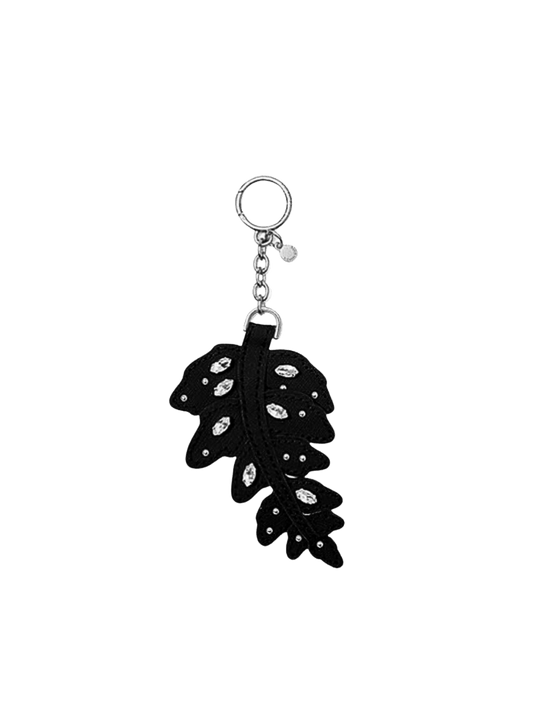 Fern Leaf Key Fob Crystal Keychain Charm in Black