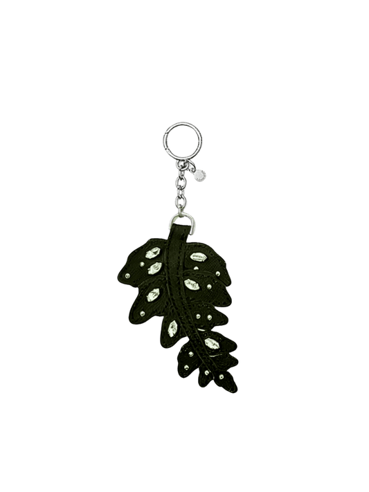 Fern Leaf Key Fob Crystal Keychain Charm in Olive