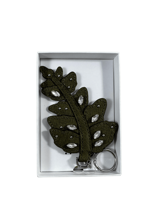 Fern Leaf Key Fob Crystal Keychain Charm in Olive - DFSouth